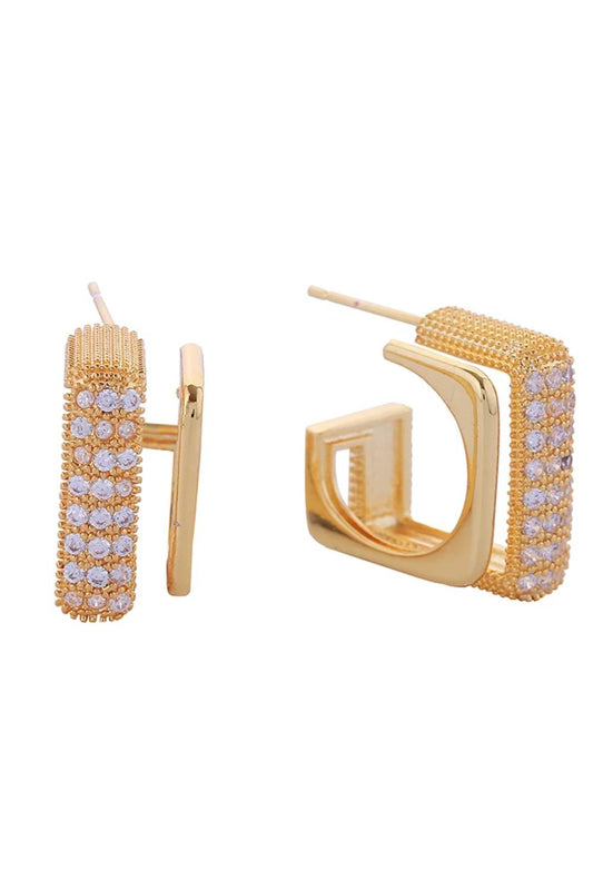Gold Elevate your everyday style with these 14K Gold/White Dipped Bold Square Pave CZ Post Earrings. Each earring features brilliant cubic zirconia stones set in a striking square design that catches the light beautifully. At 1.6cm diameter, these earrings offer the perfect balance of presence and wearability. Crafted from quality brass with a hypoallergenic finish, they're gentle on sensitive skin while delivering maximum sparkle. Fully lead and nickel compliant, these earrings meet the highest safety stan