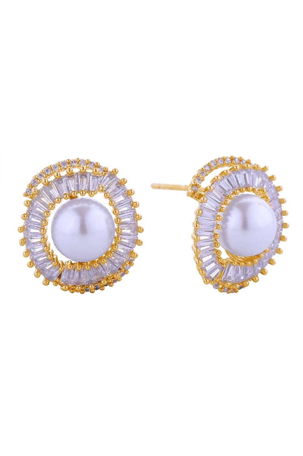 Gold Elevate your everyday elegance with these 14K Gold/White Gold Dipped Brilliance Pearl Post Earrings. Crafted from hypoallergenic brass with lustrous pearls and sparkling cubic zirconia accents, these 1.7cm studs offer timeless sophistication. Made in Korea with lead and nickel compliance, they're perfect for sensitive ears and all-day wear. A versatile essential that transitions seamlessly from office to evening.