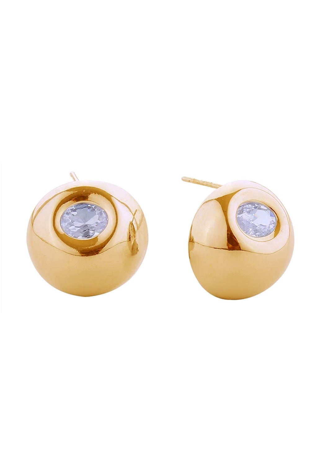 Gold Make a bold statement with these 14K Chunky CZ Button Post Earrings. Crafted from hypoallergenic brass and adorned with sparkling cubic zirconia stones, these earrings deliver luxury sparkle without the luxury price tag. The generous 1.7cm diameter creates an eye-catching presence that works for both everyday wear and special occasions. Lead and nickel compliant, they're safe for sensitive skin. The secure post back ensures comfortable, all-day wearability.