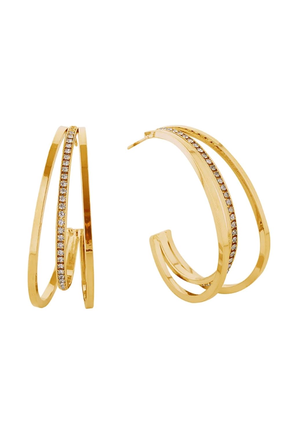 Gold Elevate your everyday look with these stunning 14K Gold/White Gold Dipped Criss Cross Hoop Earrings. Crafted from hypoallergenic brass, they're gentle on sensitive skin while delivering luxurious style. The intricate criss-cross design adds dimension and movement, perfect for both casual and dressed-up occasions. With a comfortable 4.2cm diameter, these earrings offer the ideal balance of presence and wearability. 