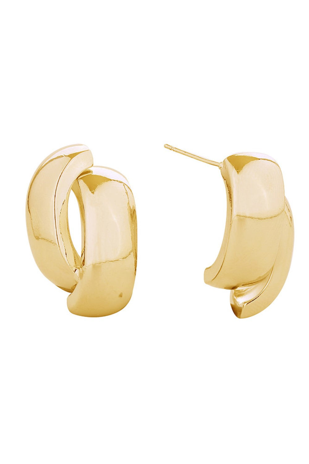 Gold Elegant 14K gold and white gold dipped cross ribbed post earrings crafted from hypoallergenic brass. Each earring measures 3cm, featuring a textured ribbed design that catches the light beautifully. Made in Korea with lead and nickel compliance, these versatile studs are perfect for everyday wear or special occasions. The secure post backing ensures comfortable, all-day wearability for sensitive ears.