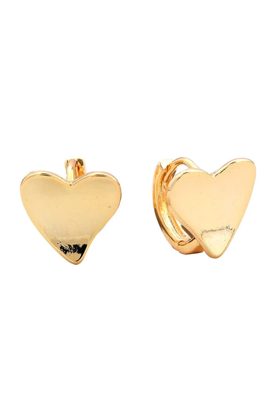 Gold Delicate crushed heart post earrings crafted in brass with 14K gold and white dipping. Each earring measures 1.4cm in diameter, offering a subtle yet striking statement piece. Hypoallergenic design ensures comfortable all-day wear, while lead and nickel compliance guarantees safety and peace of mind. Perfect for everyday elegance or layering with other styles.