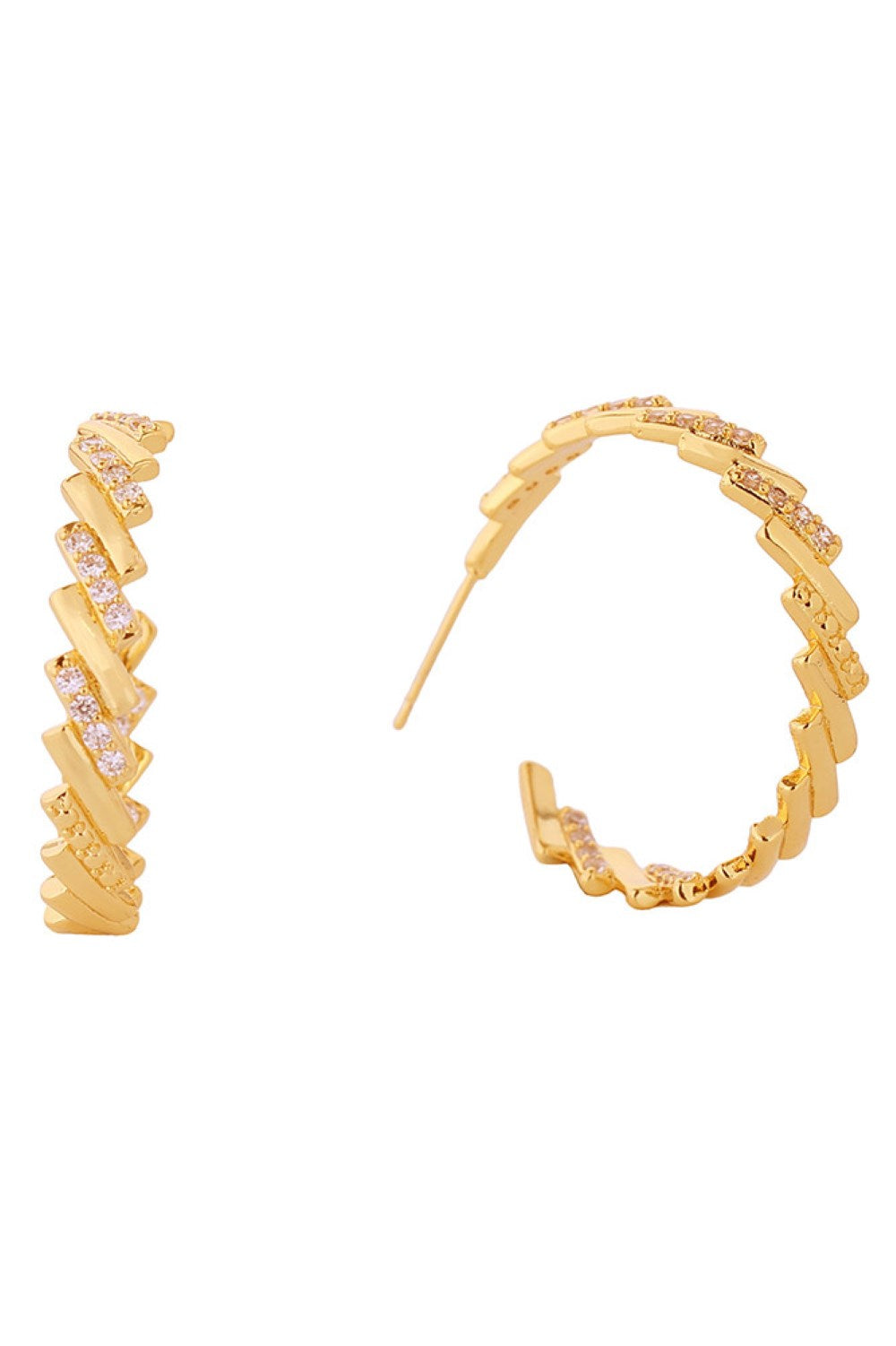 Gold Elevate your everyday elegance with these stunning 14K Gold/White Gold dipped crystal baguette hoop earrings. Crafted with precision in Korea, these 3.5cm hoops feature brilliant cubic zirconia baguettes that catch the light beautifully. The hypoallergenic brass construction makes them perfect for sensitive skin, while meeting all lead and nickel compliance standards.