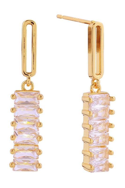 Gold Elegant 14K gold and white dipped post earrings featuring sparkling cubic zirconia pavé detailing. These dangling beauties measure 3cm in diameter, offering a graceful drop that catches the light beautifully. Crafted from hypoallergenic brass with premium CZ stones, they're perfect for sensitive ears. Lead and nickel compliant for peace of mind. A versatile addition to any jewelry collection ideal for everyday wear or special occasions.
