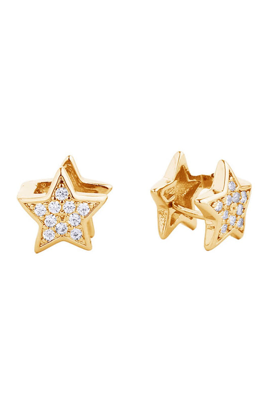 Gld Elegant huggie earrings featuring a lustrous 14K gold or white gold dip over brass. Each earring is adorned with sparkling cubic zirconia pavé detailing for a luxurious finish. With a delicate 1.02cm diameter, these hypoallergenic earrings are perfect for everyday wear and sensitive ears. Lead and nickel compliant for peace of mind. A timeless addition to any jewelry collection.