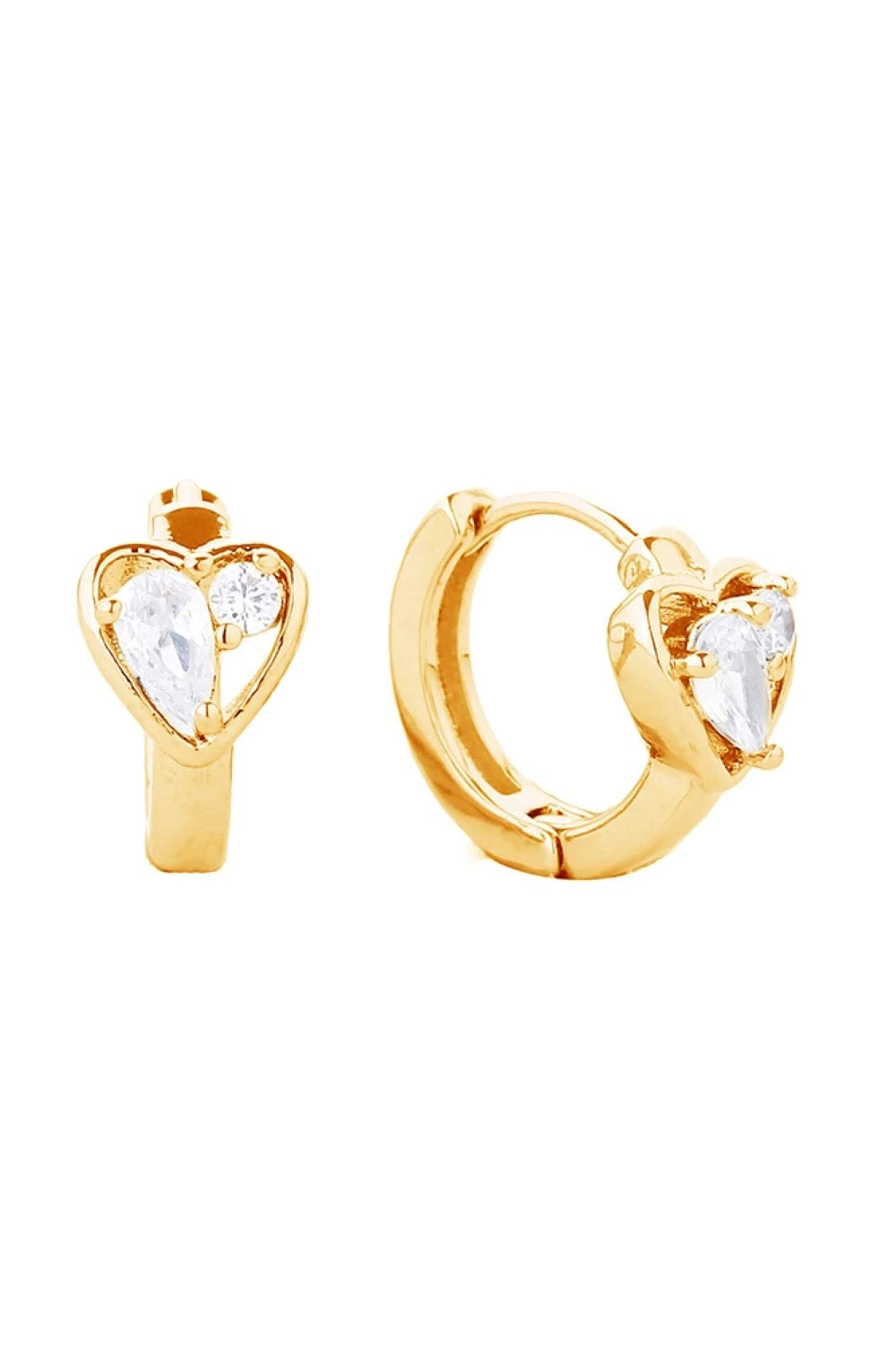 Gold Elegant huggie hoops crafted with 14K gold and white gold dipping for a luxurious finish. Features sparkling cubic zirconia pavé detailing that catches light beautifully. Made from hypoallergenic brass, perfect for sensitive ears. Compact 2.11cm diameter sits snugly against the earlobe for a refined, understated look. Lead and nickel compliant for safe, everyday wear. A versatile essential that transitions seamlessly from casual to formal occasions.
