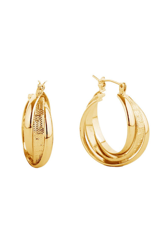 Gold Elegant hoop earrings crafted from hypoallergenic brass with a luxurious 14K gold or white gold dip finish. These timeless 3cm diameter hoops feature a secure pin catch closure for everyday wear and special occasions alike. Lead and nickel compliant, making them safe for sensitive skin. A versatile staple that effortlessly elevates any look.