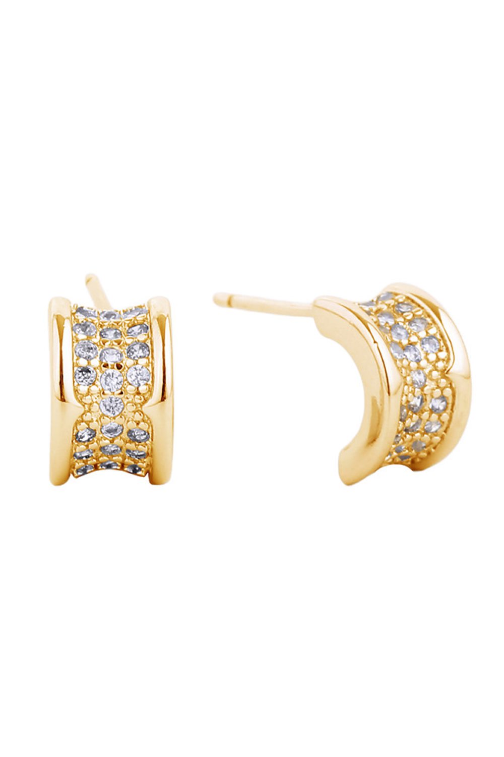Gold Elevate your everyday look with these stunning 14K Gold/White Gold dipped post earrings, featuring sparkling cubic zirconia pavé detailing. Crafted from hypoallergenic brass, these beauties are perfect for sensitive ears and compliant with lead and nickel standards for peace of mind. With a delicate 1.3cm diameter, they strike the ideal balance between noticeable and wearable ideal for both casual days and special occasions. The lustrous gold dip combined with brilliant CZ stones creates an affordable 