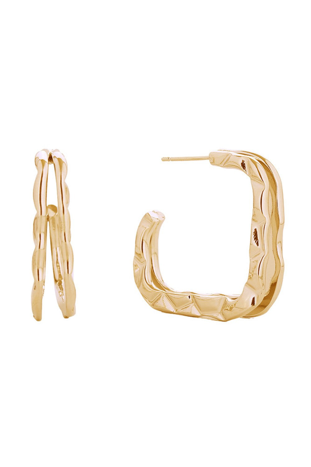 Gold Elevate your everyday look with these stunning 14K Gold/White Gold dipped double crinkle post earrings. Crafted from hypoallergenic brass, they're gentle on sensitive skin while delivering luxurious appeal. The textured crinkle design catches light beautifully, adding dimension to any outfit. At 2.7cm, they're the perfect size for versatile styling. Lead and nickel compliant for peace of mind.