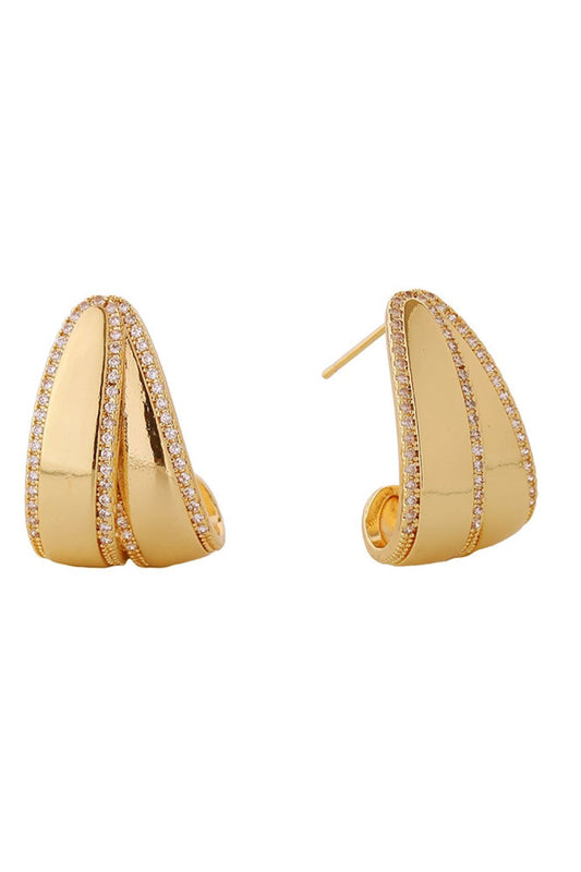 Gold Elegant double layer C hoop earrings crafted with 14K gold and white gold dipping over brass. Adorned with sparkling cubic zirconia accents for timeless sophistication. Measuring 2.7cm, these hypoallergenic earrings are perfect for sensitive skin. Lead and nickel compliant for safe, worry-free wear. Expertly made in Korea with quality craftsmanship you can trust.