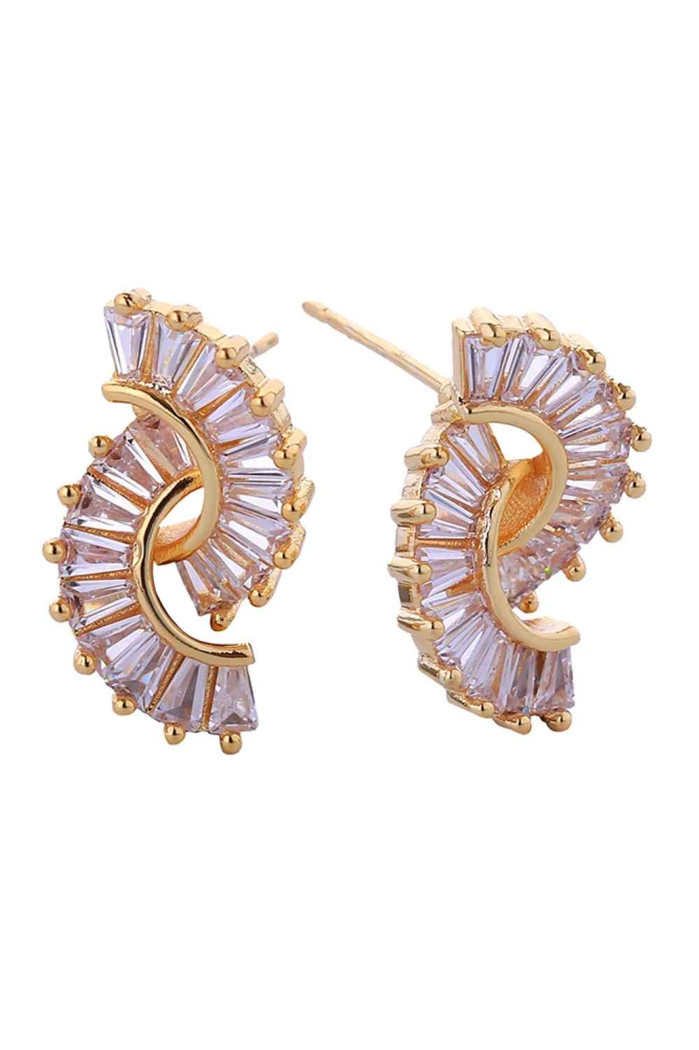 Gold Elegant 14K gold and white dipped post earrings featuring a double swirl design adorned with sparkling cubic zirconia pavé. Crafted from hypoallergenic brass, these 1.8cm diameter earrings are perfect for sensitive skin. Lead and nickel compliant for safe, worry-free wear. A timeless addition to any jewelry collection.
