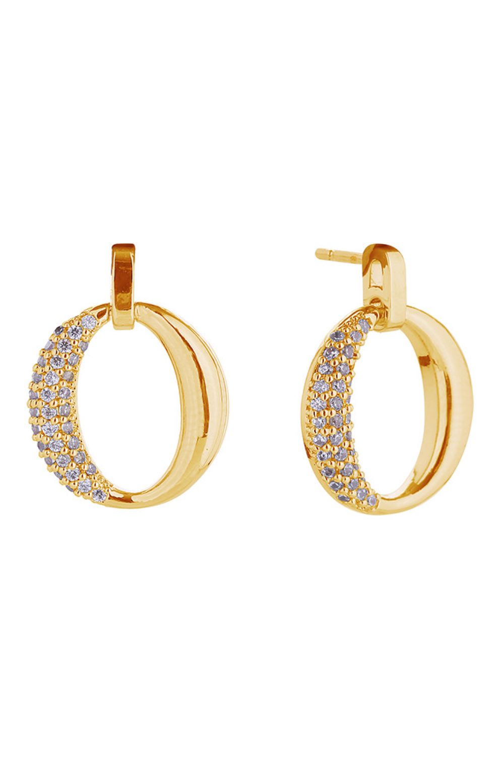 Elevate your everyday elegance with these stunning 14K Glam O Swing Post Earrings. Crafted from hypoallergenic brass and adorned with sparkling cubic zirconia, these beauties measure 1.6cm and feature a luxurious 14K gold or white gold dip finish. Expertly made in Korea and fully lead and nickel compliant, they're perfect for sensitive ears. Swing into style with confidence.