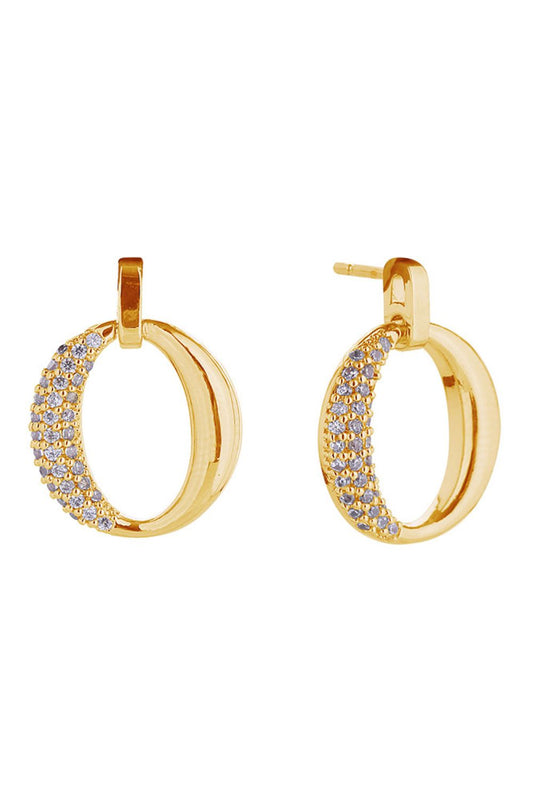 Elevate your everyday elegance with these stunning 14K Glam O Swing Post Earrings. Crafted from hypoallergenic brass and adorned with sparkling cubic zirconia, these beauties measure 1.6cm and feature a luxurious 14K gold or white gold dip finish. Expertly made in Korea and fully lead and nickel compliant, they're perfect for sensitive ears. Swing into style with confidence.
