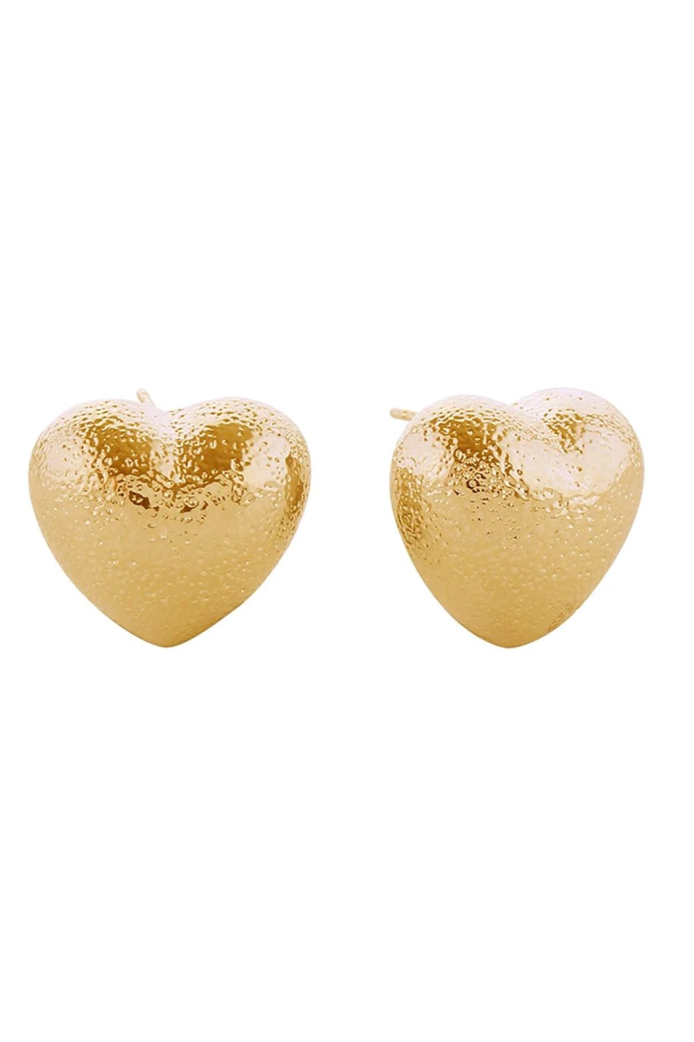 Gold Delicate heart-shaped post earrings crafted in brass with a shimmering glitter texture finish. Each earring measures 1.2cm in diameter, perfect for everyday wear or special occasions. Hypoallergenic design makes them ideal for sensitive ears. Lead and nickel compliant for safe, worry-free wearing. A charming addition to any jewelry collection.