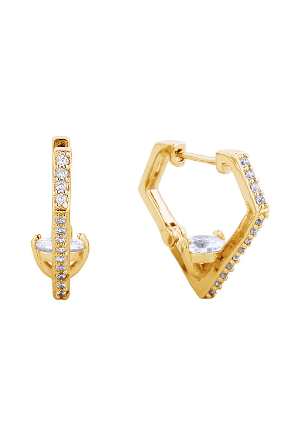Gold Elegant huggie earrings featuring a lustrous 14K gold and white dip finish, adorned with sparkling cubic zirconia pavé detailing. Crafted from hypoallergenic brass, these earrings are perfect for sensitive skin. With a comfortable 2.01cm diameter, they offer a timeless look that transitions seamlessly from day to night. Lead and nickel compliant for safe, worry-free wear.