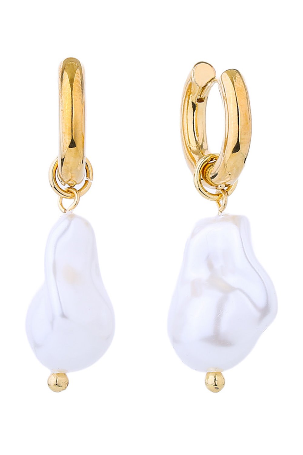 14K Gold/White Dipped Pearl Huggie Earring - Gold - Earrings