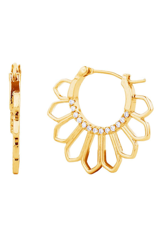 Gold Elegant 14K gold and white dipped earrings featuring cubic zirconia pavé detailing. These hypoallergenic brass earrings measure 2.2cm in diameter, making them the perfect everyday accessory. Crafted to be lead and nickel compliant, they're safe for sensitive skin while delivering timeless sparkle and sophistication.