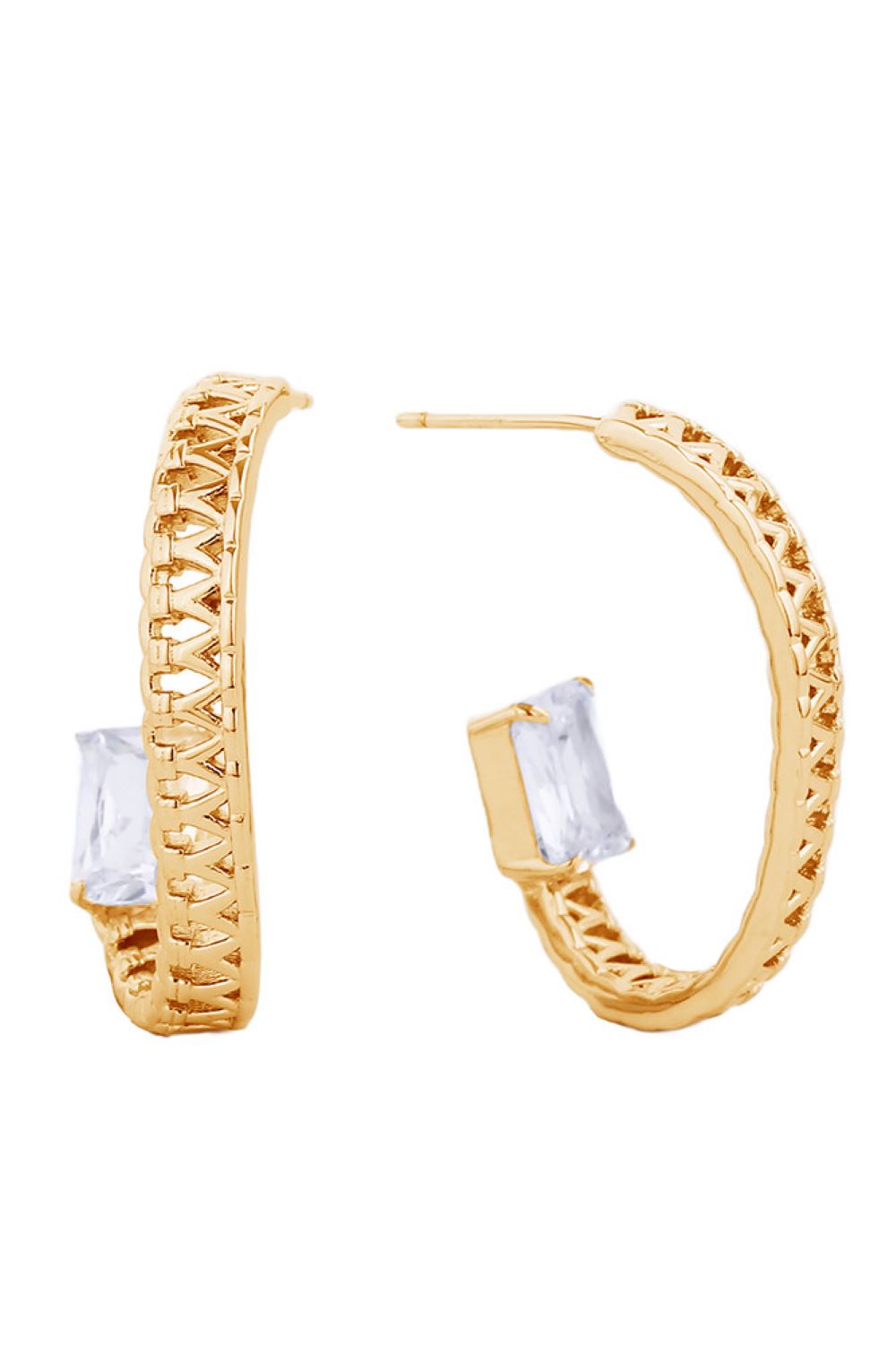 Gold Elegant post earrings featuring a lustrous 14K gold and white dip finish, adorned with sparkling cubic zirconia pavé detailing. Crafted from hypoallergenic brass, these earrings are perfect for sensitive skin. With a generous 2.79cm diameter, they make a sophisticated statement while remaining comfortable for all-day wear. Lead and nickel compliant for peace of mind. A timeless addition to any jewelry collection.