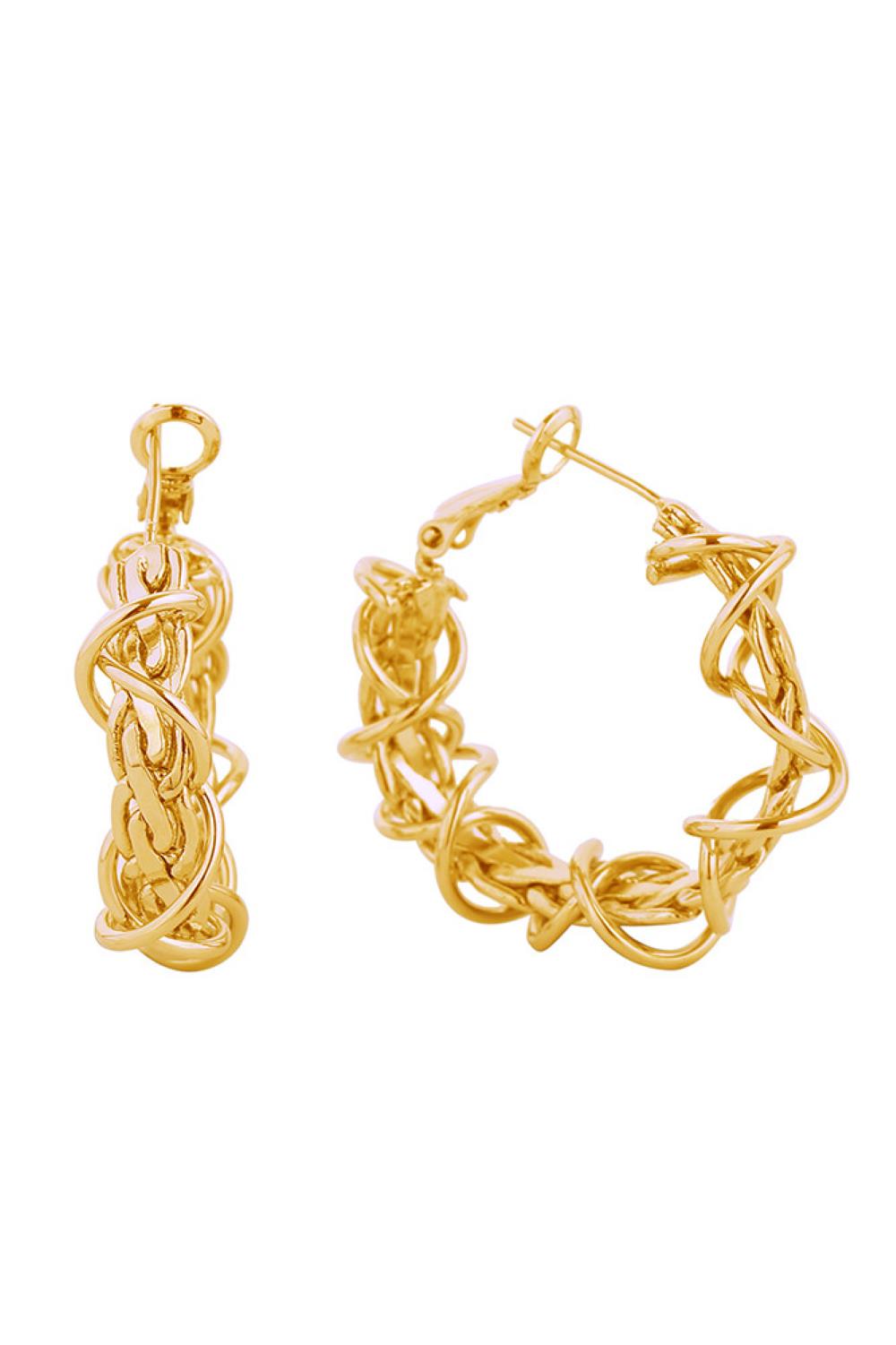 Gold Elegant hoop earrings featuring a secure omega closure design. Crafted from hypoallergenic brass with luxurious 14K gold and white gold dipping for a sophisticated two-tone finish. With a comfortable 3.58cm diameter, these versatile hoops work for everyday wear or special occasions. Lead and nickel compliant for safe, worry-free styling.