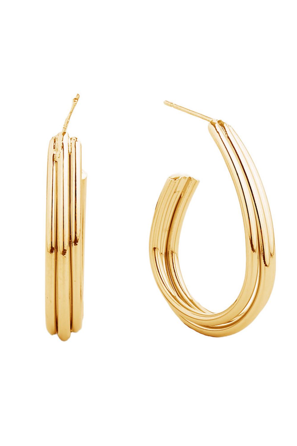 Gold Elevate your everyday look with these stunning post hoop earrings, crafted with a luxurious 14K gold or white gold dip finish. Featuring a comfortable 3.2cm diameter, they're the perfect size for versatile styling from casual to elegant occasions. Made from hypoallergenic brass, these earrings are gentle on sensitive skin and designed for all-day wear. Fully compliant with lead and nickel regulations, you can feel confident about quality and safety with every wear. 
