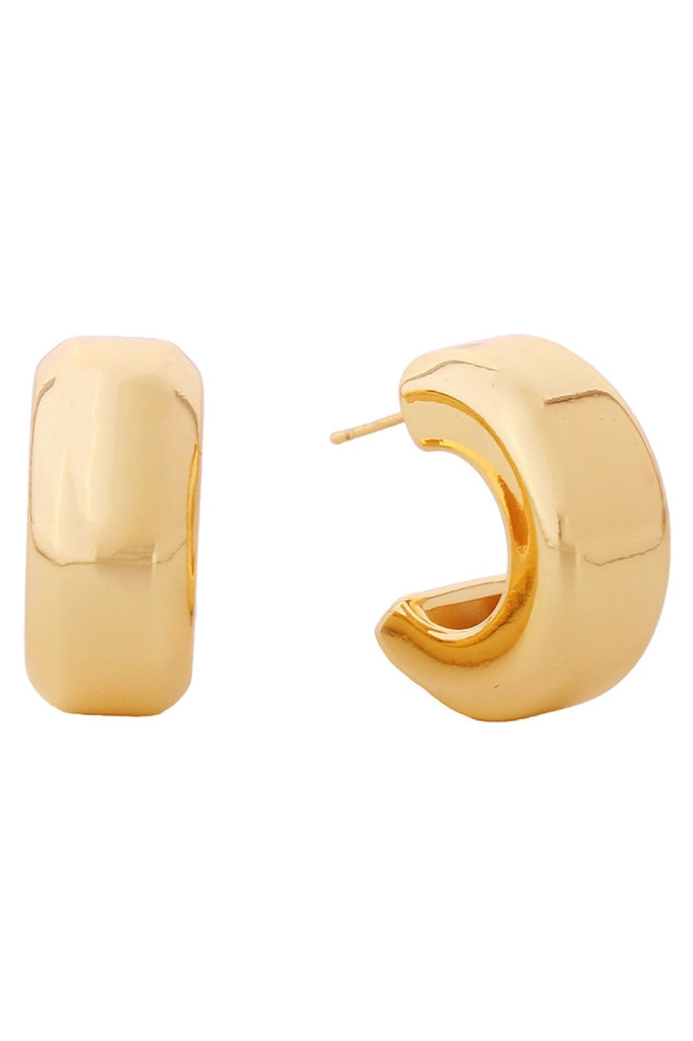Gold Elegant half-round post earrings crafted in brass with 14K gold or white gold dipping. These hypoallergenic studs measure 1.9cm and are lead and nickel compliant, making them safe for sensitive ears. Expertly made in Korea, they offer timeless style with everyday wearability.
