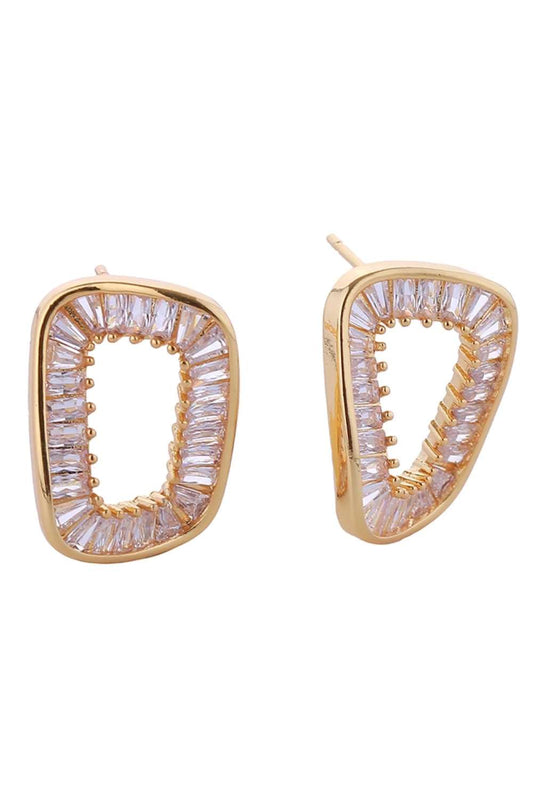 Gold Elegant 14K gold and white dipped hollow oval post earrings featuring sparkling cubic zirconia pavé detailing. Crafted from hypoallergenic brass, these 2cm diameter earrings are perfect for sensitive skin. Lead and nickel compliant for safe, everyday wear. The lightweight hollow design offers comfortable all-day styling with timeless sophistication.