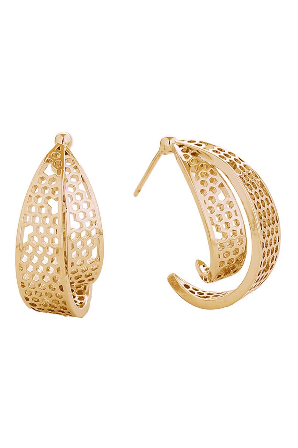 Gold Delicate honeycomb-textured hoop post earrings plated in 14K gold or white gold. Crafted from hypoallergenic brass, these 2.8cm earrings are perfect for sensitive skin. Lead and nickel compliant for safe, everyday wear. Made in Korea with meticulous attention to detail.