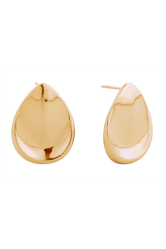 Gold Elegant 14K indented disk post earrings featuring a sophisticated concave design. Each earring measures 2cm in diameter, offering a modern yet timeless aesthetic. Crafted from hypoallergenic brass, these earrings are gentle on sensitive skin and fully lead and nickel compliant for peace of mind. Perfect for everyday wear or special occasions, they combine comfort with understated luxury.