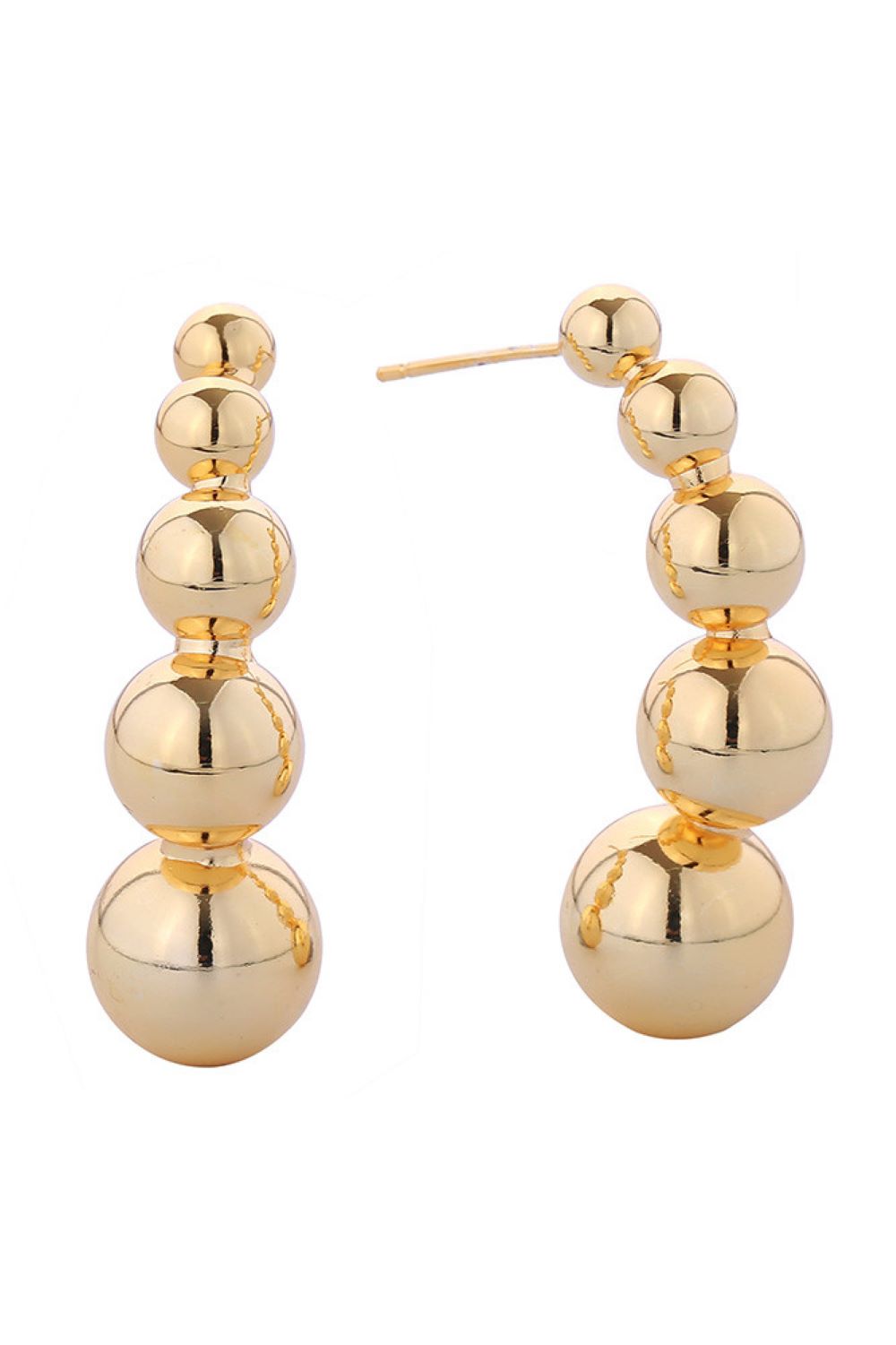 Gold Elegant linear ball drop post earrings crafted in brass with a luxurious 14K gold and white dip finish. These hypoallergenic earrings feature a sleek design with a 3.7cm diameter, making them a versatile addition to any jewelry collection. Lead and nickel compliant for safe, comfortable wear. Perfect for everyday elegance or special occasions.