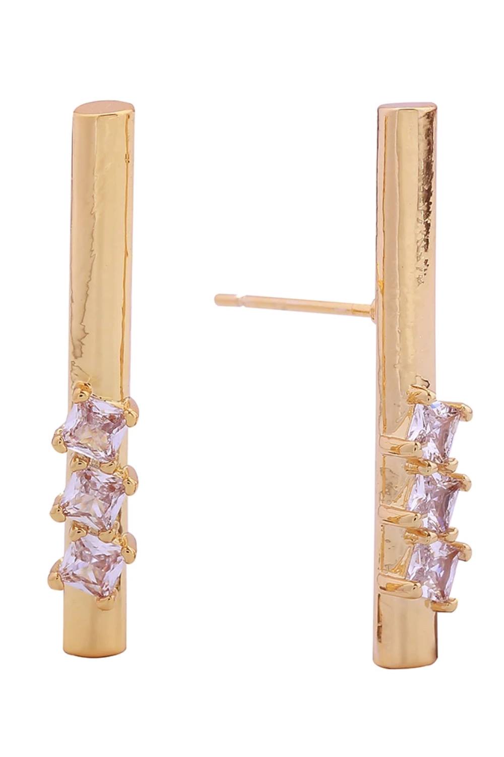 Gold Elevate your everyday elegance with these stunning 14K Gold/White Dipped Long Bar Pave CZ Post Earrings. Crafted from quality brass and adorned with sparkling cubic zirconia pavé detailing, these earrings deliver luxury-inspired style at an accessible price point. Measuring 3.1cm in diameter, they offer a sophisticated elongated silhouette that flatters any face shape. The hypoallergenic design makes them perfect for sensitive ears, while lead and nickel compliance ensures safe, worry-free wear. 