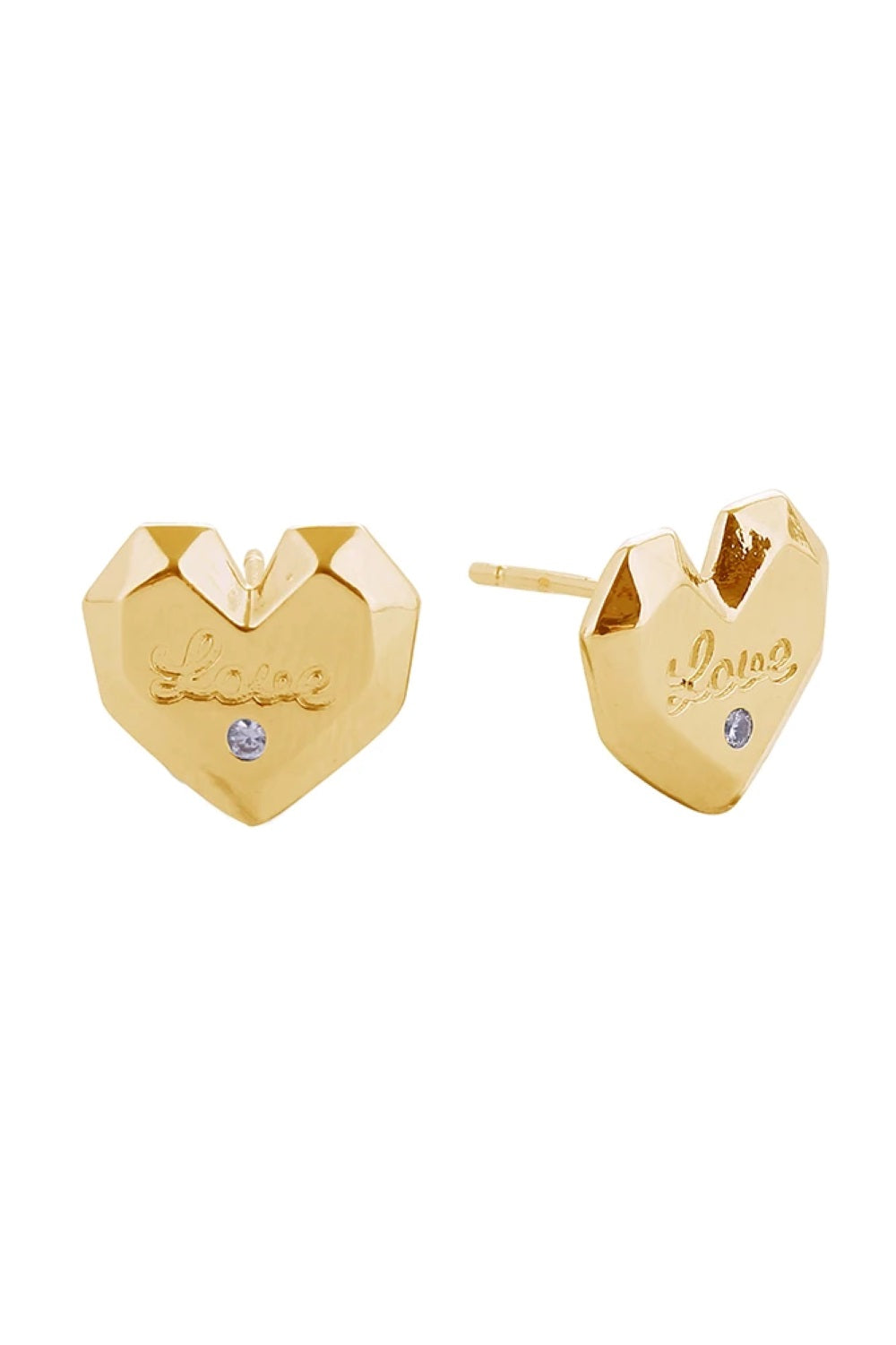 Gold Delicate post earrings featuring a charming "Love Actually" design, crafted in brass with 14K gold or white gold dipping. Set with sparkling cubic zirconia stones for timeless elegance. Hypoallergenic construction makes these perfect for sensitive ears. Measuring 1.2cm, they're the ideal size for everyday wear or layering. Lead and nickel compliant for peace of mind. Expertly made in Korea with attention to detail. A sweet addition to any jewelry collection.
