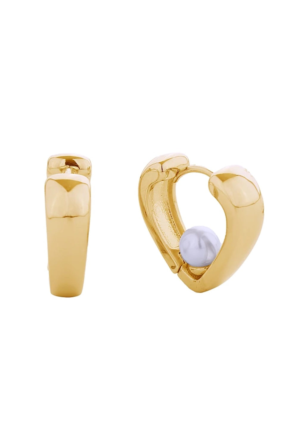 Gold Delicate 14K gold and white gold dipped huggie earrings featuring lustrous pearls. Crafted from hypoallergenic brass with a 2cm design that hugs the earlobe beautifully. Lead and nickel compliant for sensitive skin. Made in Korea with quality craftsmanship. Perfect for everyday elegance or special occasions.