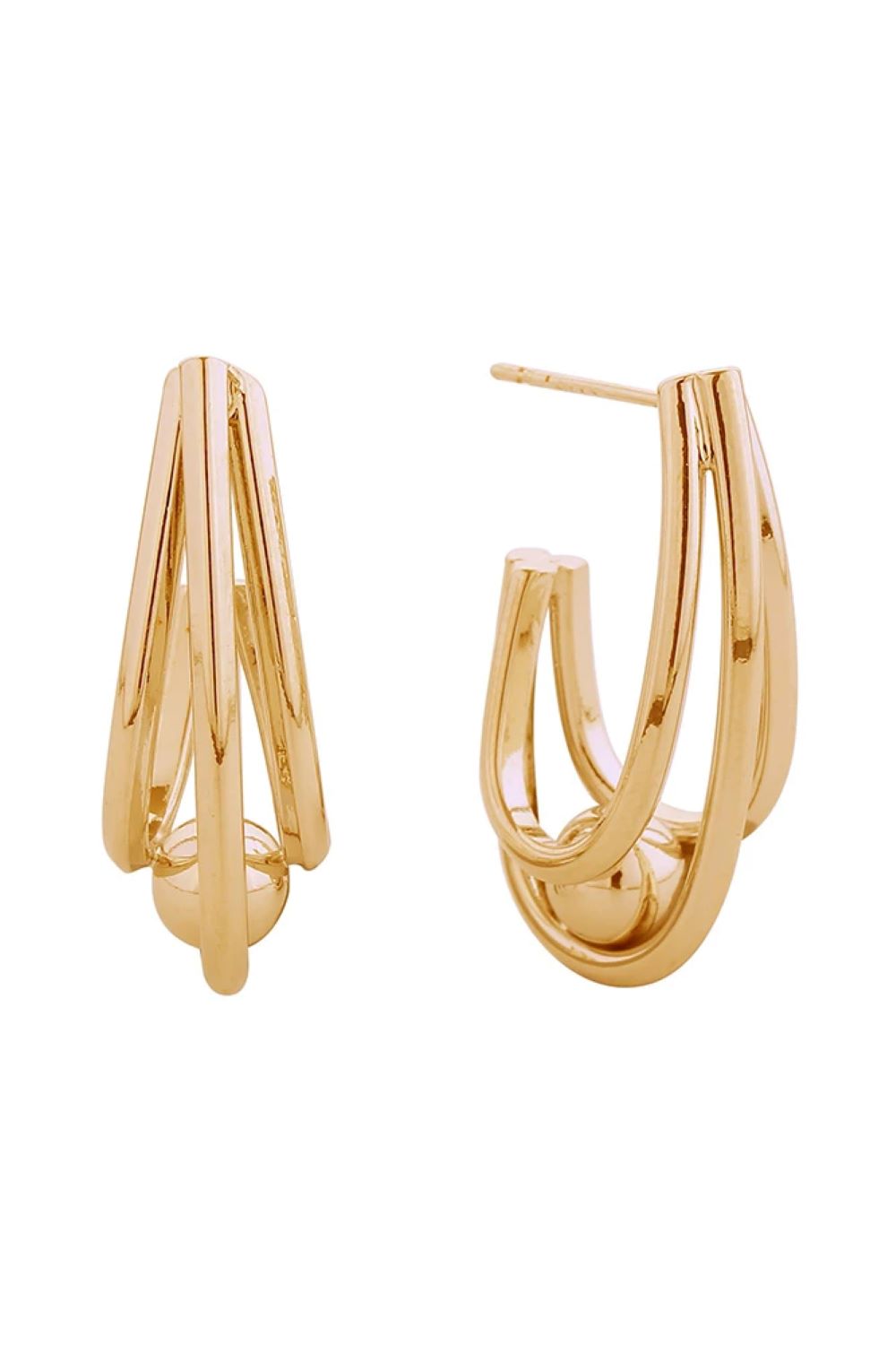 Gold Elevate your everyday look with these enchanting 14K Gold/White Gold dipped triple hoop post earrings. Crafted from hypoallergenic brass and made in Korea, these beauties feature a mesmerizing triple-hoop design with a 2.6cm diameter that strikes the perfect balance between statement and wearable. Lead and nickel compliant, they're gentle on sensitive skin while delivering timeless elegance.