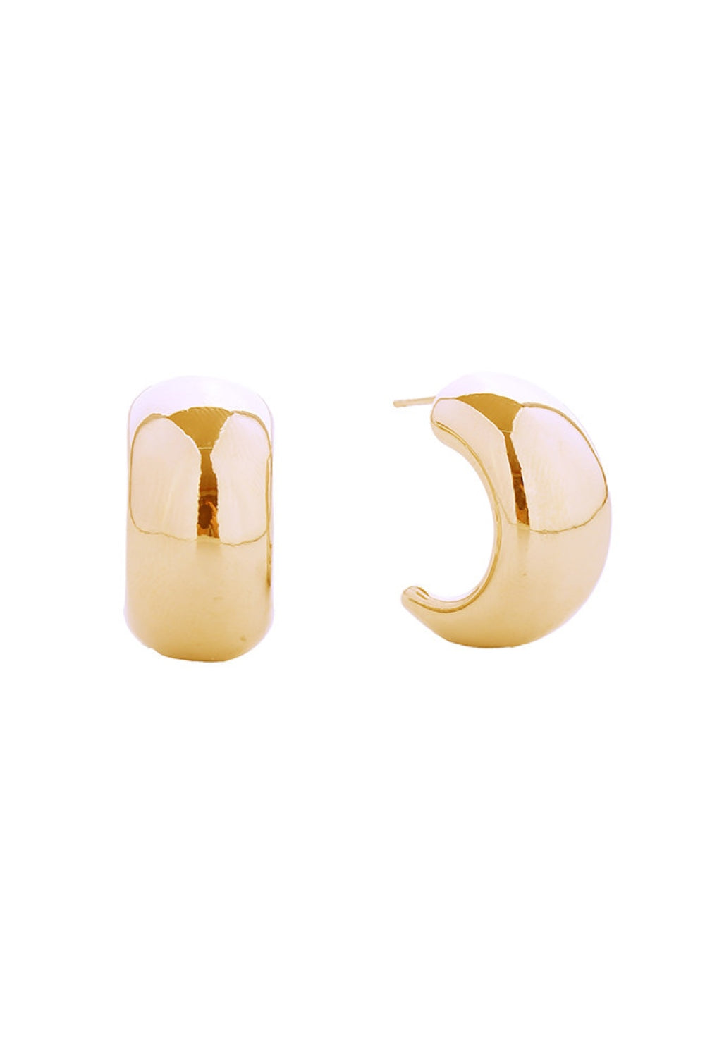 Gold Elegant post earrings featuring a crescent moon design, delicately dipped in 14K gold and white gold plating. Crafted from hypoallergenic brass, these earrings are perfect for sensitive skin and comply with lead and nickel-free standards. Measuring 2.2cm, they offer a subtle yet sophisticated touch to any look.