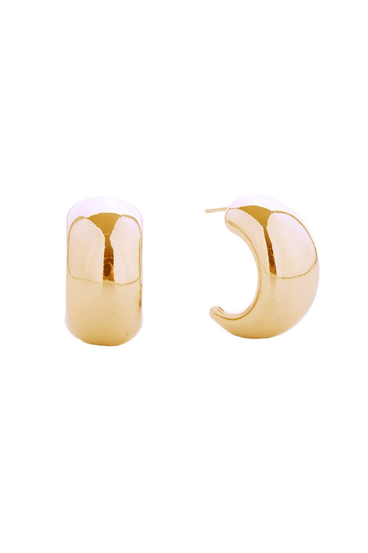 Gold Elegant post earrings featuring a crescent moon design, delicately dipped in 14K gold and white gold plating. Crafted from hypoallergenic brass, these earrings are perfect for sensitive skin and comply with lead and nickel-free standards. Measuring 2.2cm, they offer a subtle yet sophisticated touch to any look.