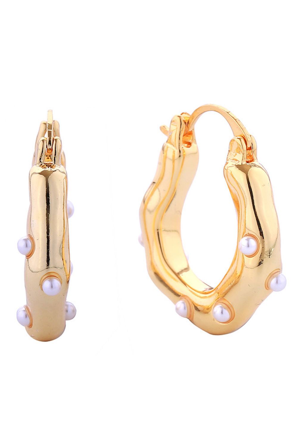 Gold Delicate 14K gold and white dipped mini pearl pincatch earrings designed for everyday elegance. Crafted from hypoallergenic brass with lustrous pearl accents, these petite studs measure 2cm in diameter perfect for a subtle, refined look. Lead and nickel compliant for safe, comfortable wear. Ideal for sensitive ears and versatile enough to complement any style.