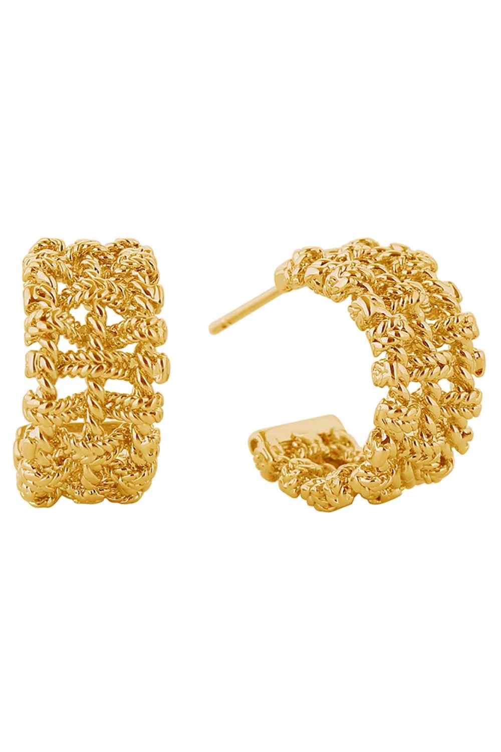 Gold Elevate your everyday look with these stunning 14K Gold/White Gold dipped multi braided post earrings. Crafted from hypoallergenic brass, they're perfect for sensitive skin while delivering luxurious appeal. Each earring features an intricate braided design with a 1.8cm diameter the ideal size for versatile styling. Made in Korea with meticulous attention to detail, these earrings are lead and nickel compliant, ensuring safety and comfort for all-day wear.