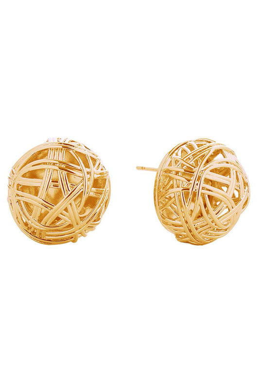 Gold Delicate nest-inspired post earrings crafted in brass with 14K gold and white gold dipping. These hypoallergenic studs measure 1.9cm and are lead and nickel compliant, making them safe for sensitive ears. Expertly made in Korea, they're the perfect everyday accessory that combines elegance with comfort.
