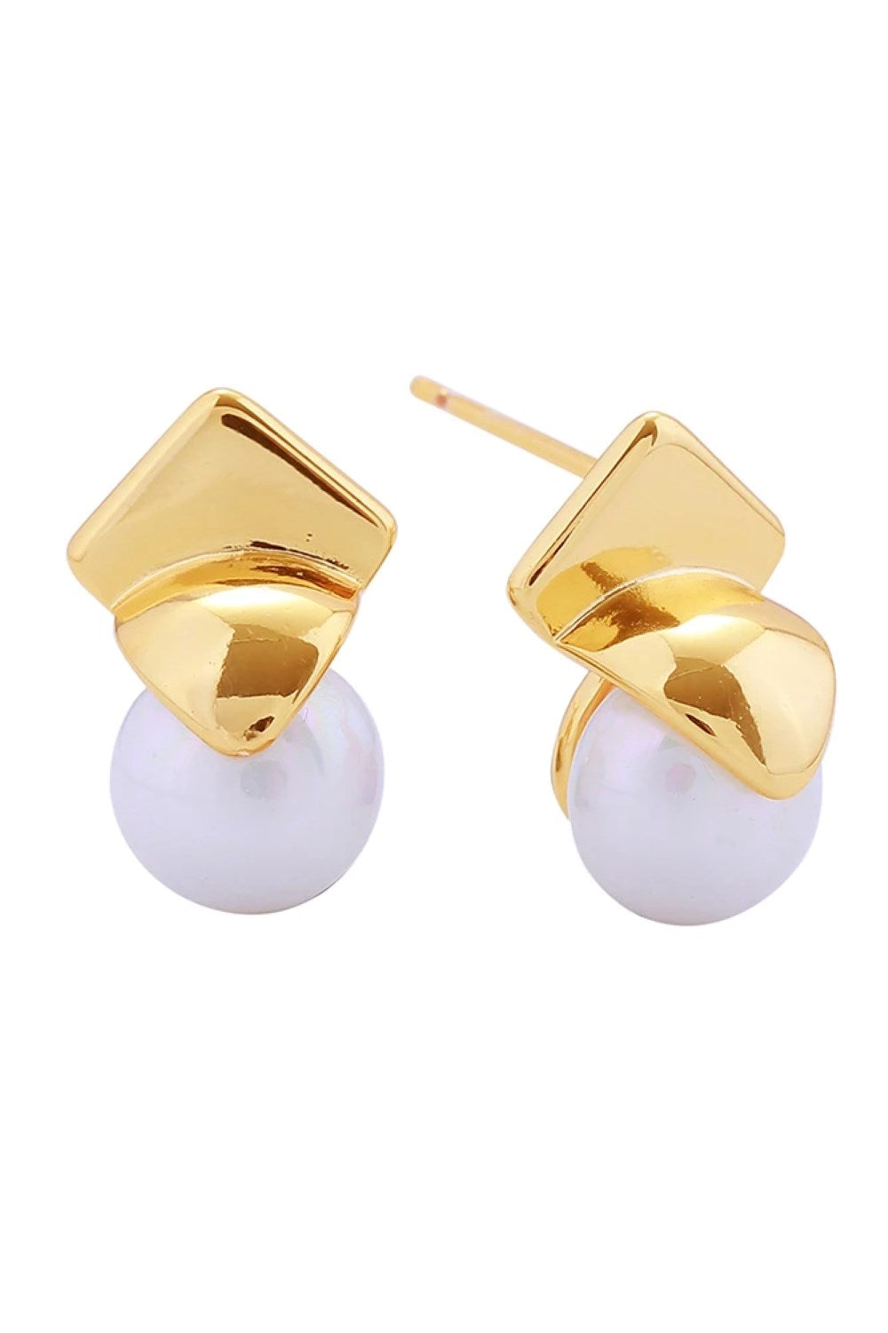 Gold Elegant square post earrings featuring lustrous pearls with 14K gold and white dipping. Crafted from hypoallergenic brass, these 1.5cm studs are perfect for sensitive skin. Lead and nickel compliant for safe, everyday wear. Timeless sophistication in a compact, versatile design.