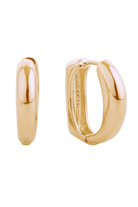 Gold Elegant 14K puff curve huggie hoop earrings designed for everyday wear and special occasions. Crafted from hypoallergenic brass, these earrings are gentle on sensitive skin and lead and nickel compliant for peace of mind. The curved huggie style hugs the earlobe beautifully with a subtle puffed texture that catches the light. Measuring 1.8cm in diameter, they offer the perfect balance of presence and comfort. A timeless addition to any jewelry collection.