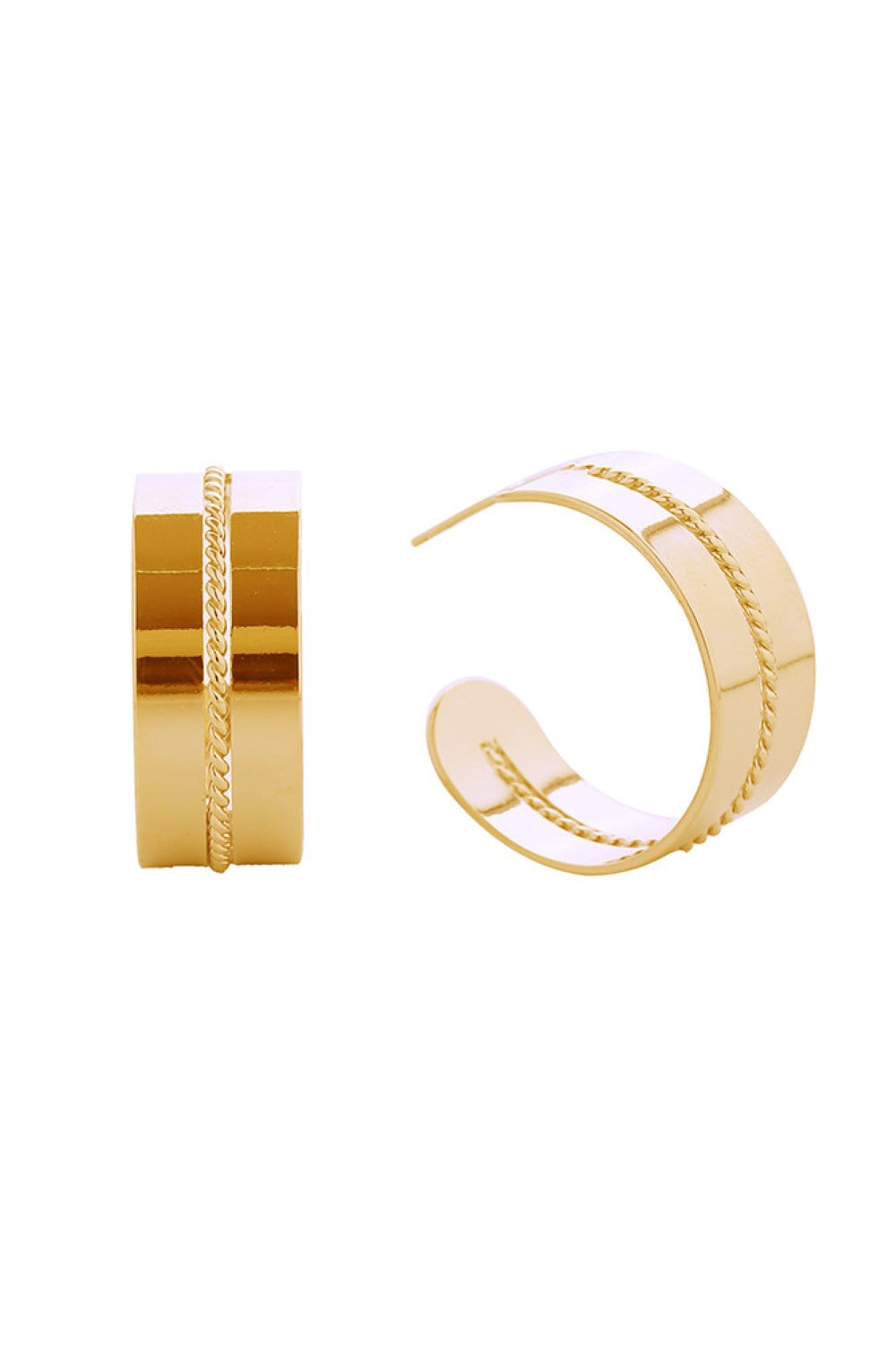 Gold Elegant post earrings featuring a delicate rope accent design, dipped in lustrous 14K gold or white gold plating. Crafted from hypoallergenic brass, these earrings are gentle on sensitive skin and fully lead and nickel compliant for peace of mind. Measuring 2.8cm, they offer a refined, understated look perfect for everyday wear or special occasions.