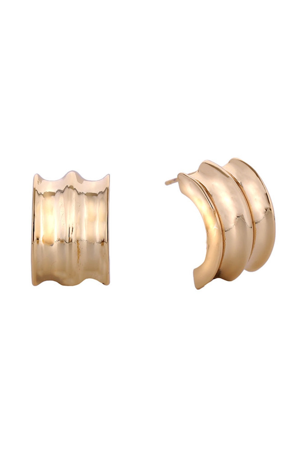 Gold Elevate your everyday look with these striking 14K Gold and White Gold dipped sculpture earrings. Crafted from hypoallergenic brass, they're gentle on sensitive skin while delivering bold, modern style. Each earring measures 2.5cm, offering the perfect balance of presence and wearability. Lead and nickel compliant for peace of mind. Expertly made in Korea, these post earrings combine artistic design with quality craftsmanship.