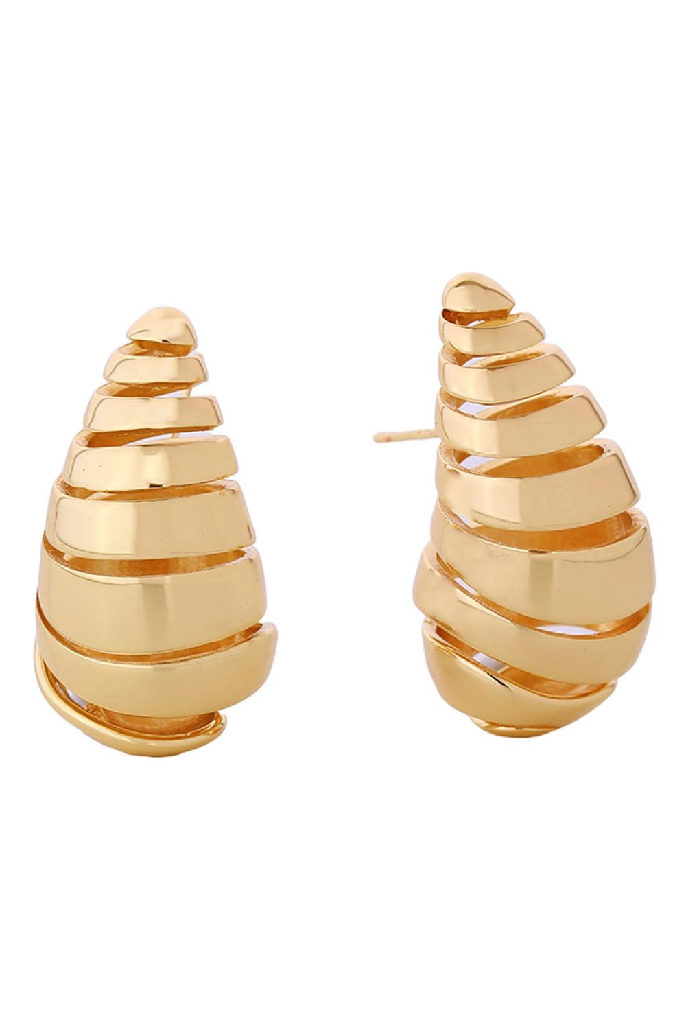 Gold Elevate your everyday look with these stunning 14K Gold/White Gold dipped spiral hollow post earrings. Crafted from hypoallergenic brass, they're gentle on sensitive skin while delivering luxurious appeal. The intricate spiral design creates beautiful dimension, measuring 3.3cm for a balanced, wearable statement. Perfect for layering or wearing solo, they transition seamlessly from day to night.