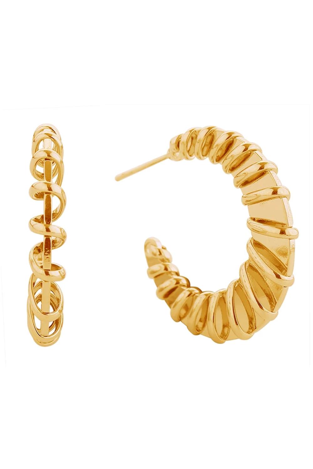 Gold Elevate your everyday look with these stunning 14K Spiral Wave Post Earrings. Featuring an elegant spiral design with a graceful wave pattern, these earrings measure 3cm in diameter for a bold yet refined statement. Crafted from hypoallergenic brass, they're perfect for sensitive skin and designed to be worn comfortably all day long. Lead and nickel compliant, these earrings meet strict safety standards for peace of mind. 