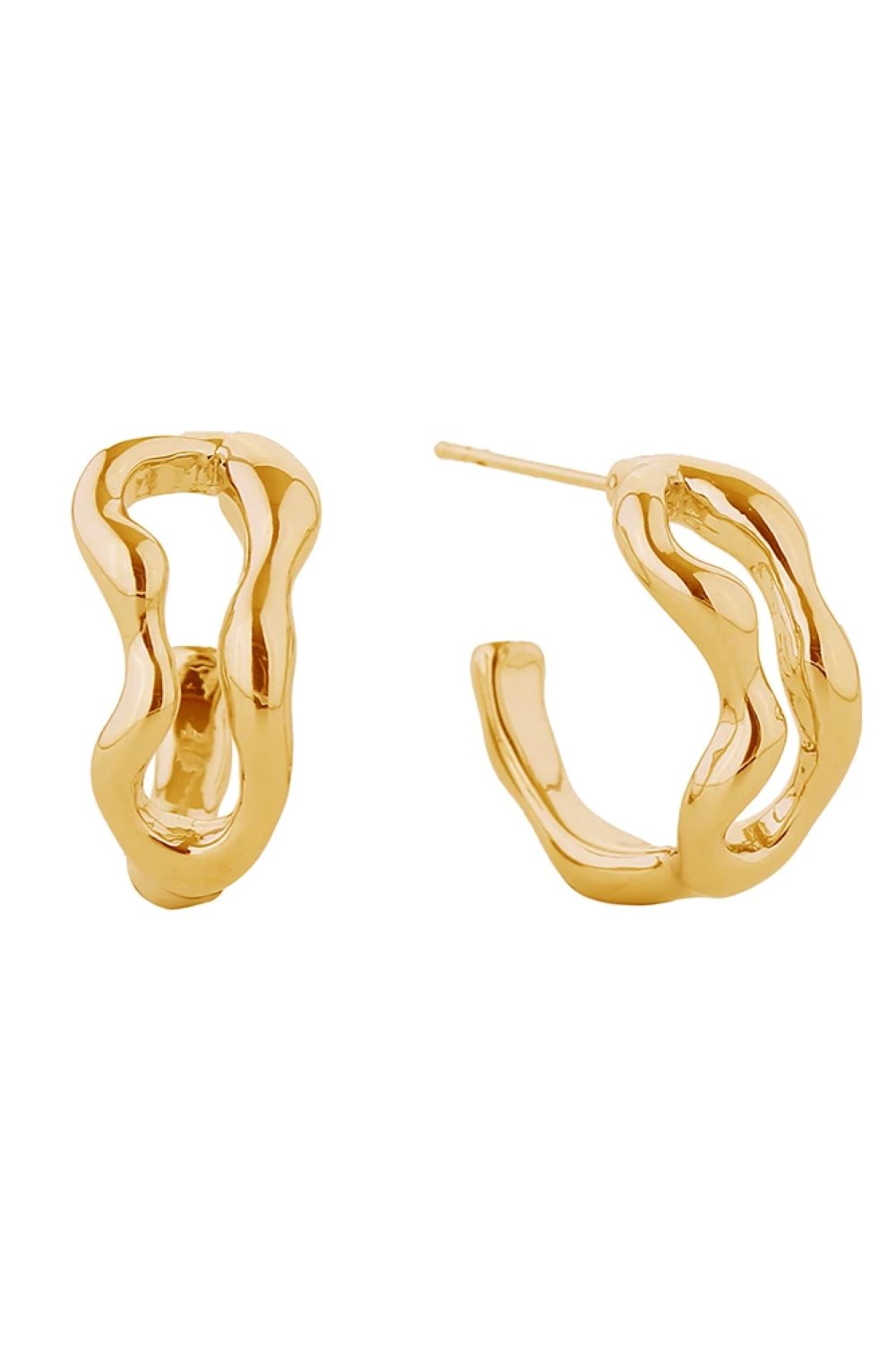 Gold Delicate post earrings featuring a charming squiggle design, dipped in luxurious 14K gold or white gold plating. Crafted from hypoallergenic brass, these earrings are perfect for sensitive skin and everyday wear. With a comfortable 2.1cm diameter, they offer the ideal balance of visibility and subtlety. Lead and nickel compliant for peace of mind. Expertly made in Korea, these versatile pieces add a playful touch to any jewelry collection.