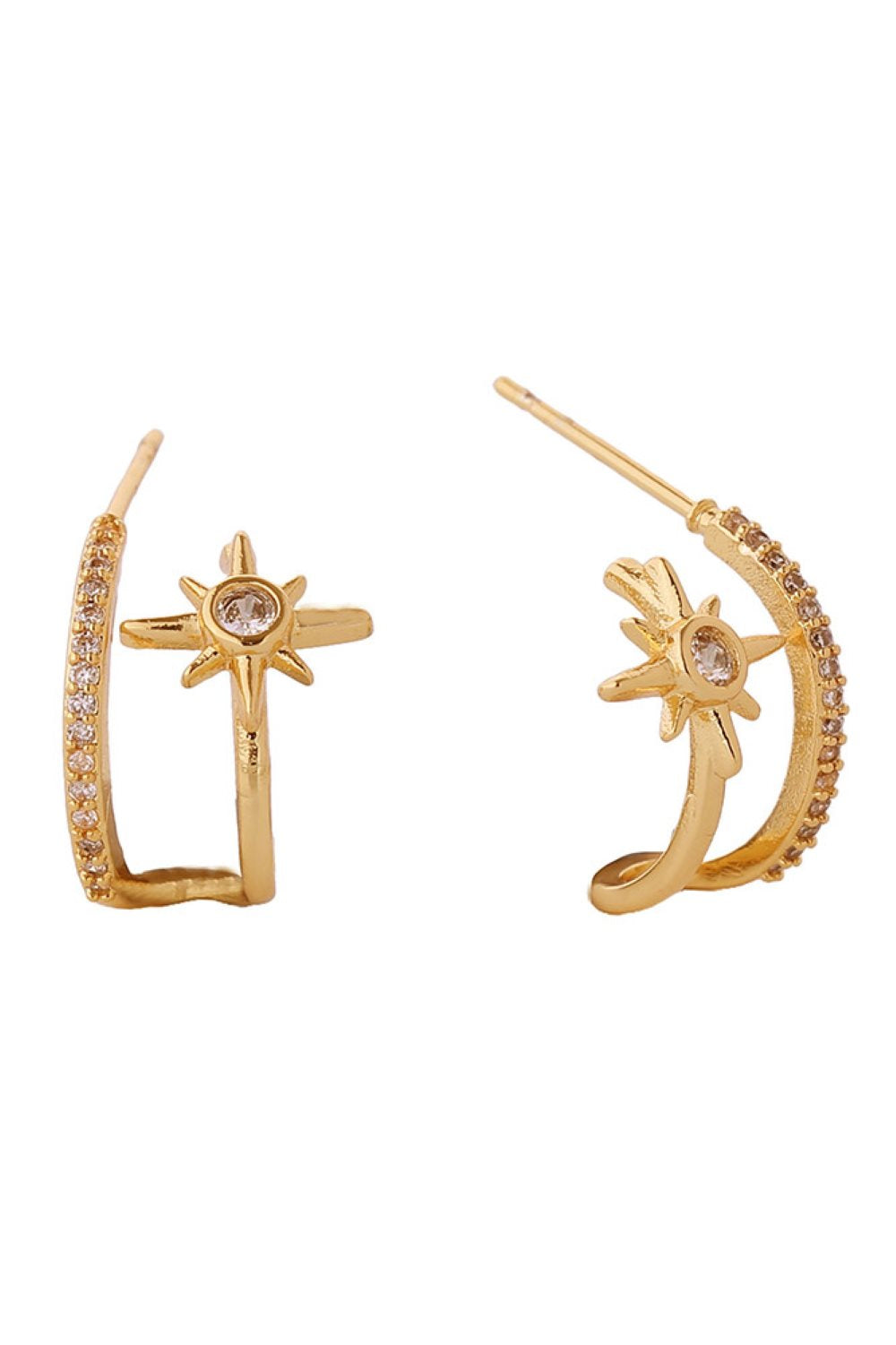 Gold Elevate your everyday look with these stunning 14K Gold/White Gold Dipped Starburst Pave CZ Post Earrings. Crafted from quality brass and adorned with sparkling cubic zirconia, these petite 1.5cm earrings deliver maximum brilliance in a wearable size. Designed with sensitive skin in mind, these hypoallergenic posts ensure comfortable all-day wear. Lead and nickel compliant for peace of mind.