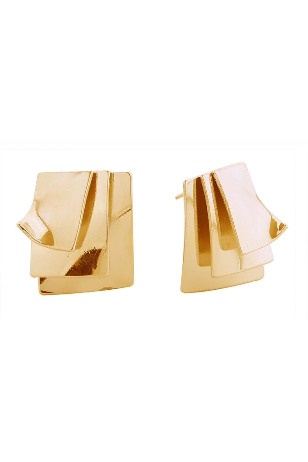 Gold Elegant three-layer post earrings crafted in 14K gold-plated brass with a hypoallergenic design. Measuring 2.4cm in diameter, these versatile studs offer a sophisticated look for everyday wear or special occasions. Lead and nickel compliant, making them safe for sensitive skin. The layered construction adds depth and visual interest while maintaining a timeless aesthetic.