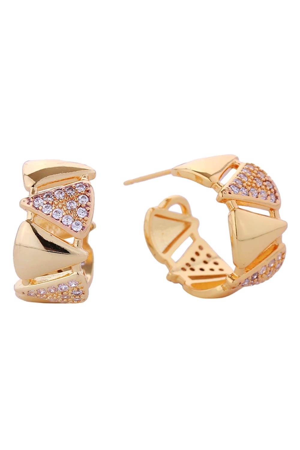 Gold Elegant 14K gold and white dipped twin hoop post earrings featuring sparkling cubic zirconia pavé detailing. Crafted from hypoallergenic brass with a comfortable 1.8cm diameter, these versatile studs transition seamlessly from day to night. Lead and nickel compliant for sensitive skin. Perfect for everyday wear or special occasions.