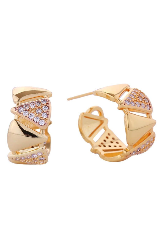 Gold Elegant 14K gold and white dipped twin hoop post earrings featuring sparkling cubic zirconia pavé detailing. Crafted from hypoallergenic brass with a comfortable 1.8cm diameter, these versatile studs transition seamlessly from day to night. Lead and nickel compliant for sensitive skin. Perfect for everyday wear or special occasions.