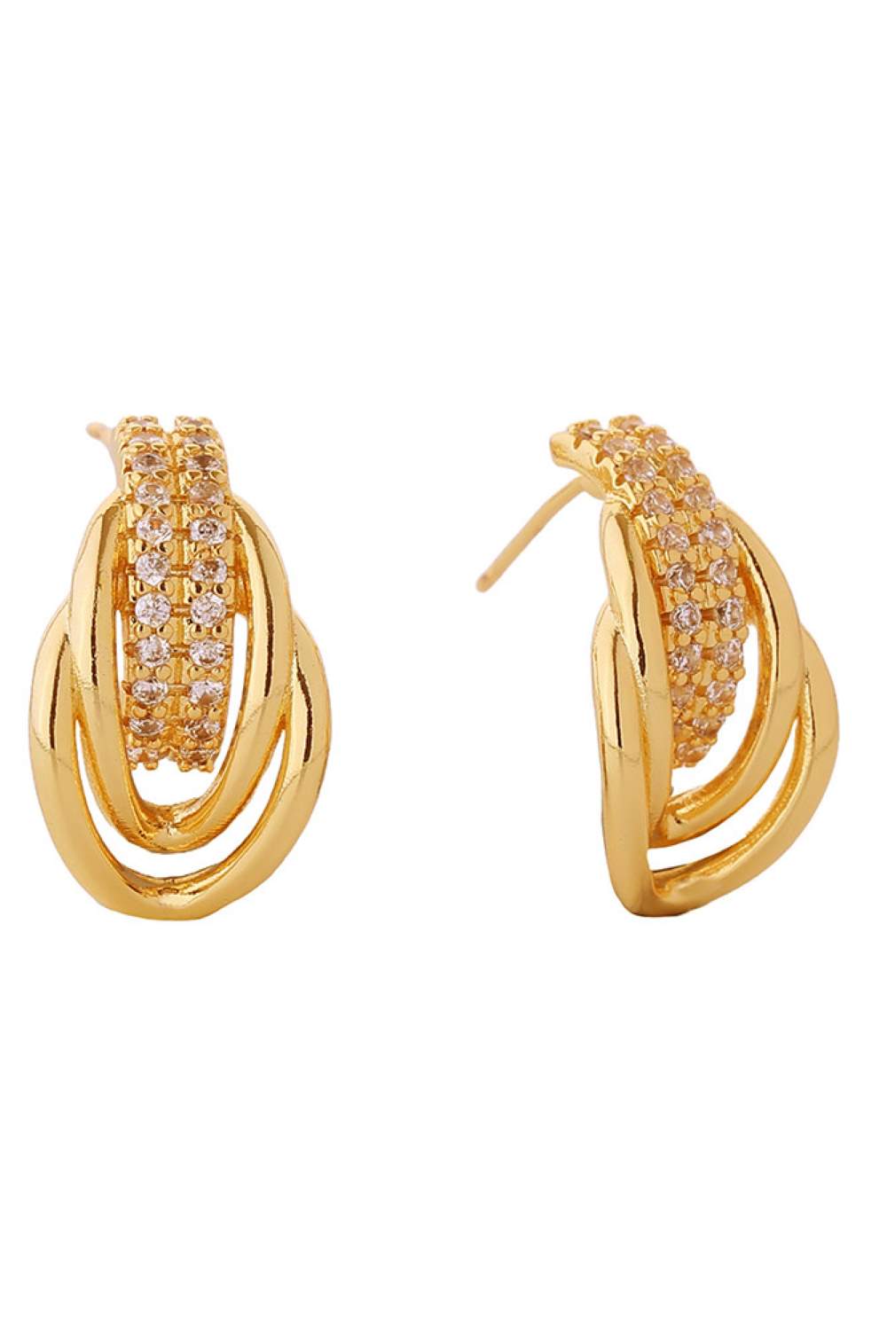 Gold Delicate 14K gold and white gold dipped hoop post earrings featuring shimmering cubic zirconia accents. These petite 2.2cm hoops are crafted from hypoallergenic brass, making them perfect for sensitive ears. Lead and nickel compliant for safe, everyday wear. Expertly made in Korea with timeless elegance in mind.